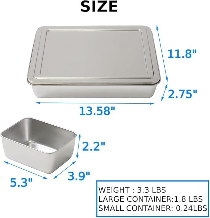 Japard 2 Pcs Stainless Steel Seasoning Box with Lid, Food Storage Container with Tray Spice Organizer Jars, 6 Grids Spice Salt Sugar, Kitchen Utensils