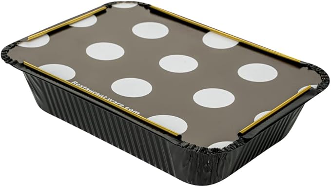 Restaurantware 16 Ounce Disposable Takeout Containers 50 Rectangle Food Containers - With Polka Dot Lids Black And Gold Takeaway Containers Aluminum Delivery Containers Freezable