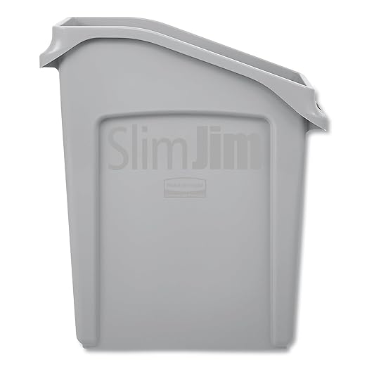 Rubbermaid Commercial Products Slim Jim Under-Counter Trash Can with Venting Channels 13-Gallon Gray Fits Under Desk/Cabinet/Sink Pack of 1