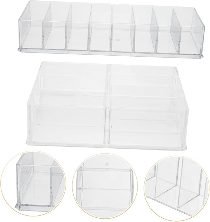 Cabilock 2pcs Acrylic Cosmetic Organizer Box Removable Makeup Storage Holder for Desktop Multi-Grid Design for Easy Access and Organization