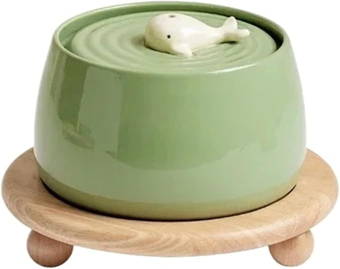 Compatible for 1.3L Ceramic Pet Water Fountain USB Charging Automatic Circulating Filtration for Cats Dogs(Green with Stand)