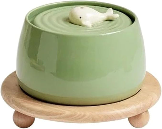 Compatible for 1.3L Ceramic Pet Water Fountain USB Charging Automatic Circulating Filtration for Cats Dogs(Green with Stand)