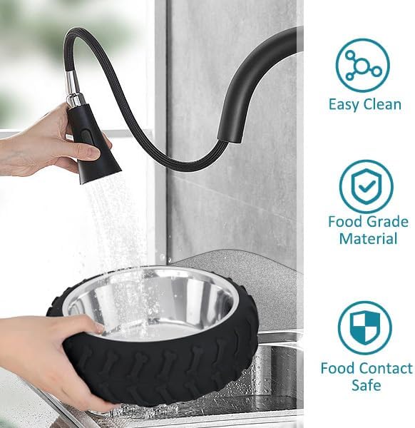 3-in-1 Funny Car Tire Dog Feeder - Non-Slip Slow Feeder & Stainless Steel Water Bowl for Wet, Raw Food & Water, Multifunctional for Small, Medium & Large Dogs，Feeding Vessels for Pets