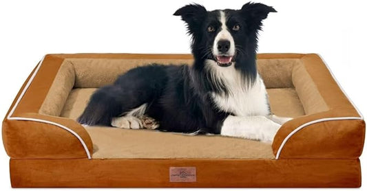 Comfort Expression Orthopedic Dog Bed for Large Dogs 36x27 Inch, Waterproof Supportive Egg Crate Foam Large Pet Bed with Removable Bolsters, Dog Couch with Washable Cover & Non-Slip Bottom, Orange