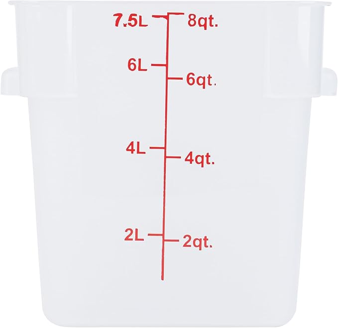 Restaurantware Food Storage Container 10 Pack of 8 qt Plastic Kitchen Storage Bin with Volume Markers Space-Efficient Design Dishwasher-Safe Polypropylene Translucent