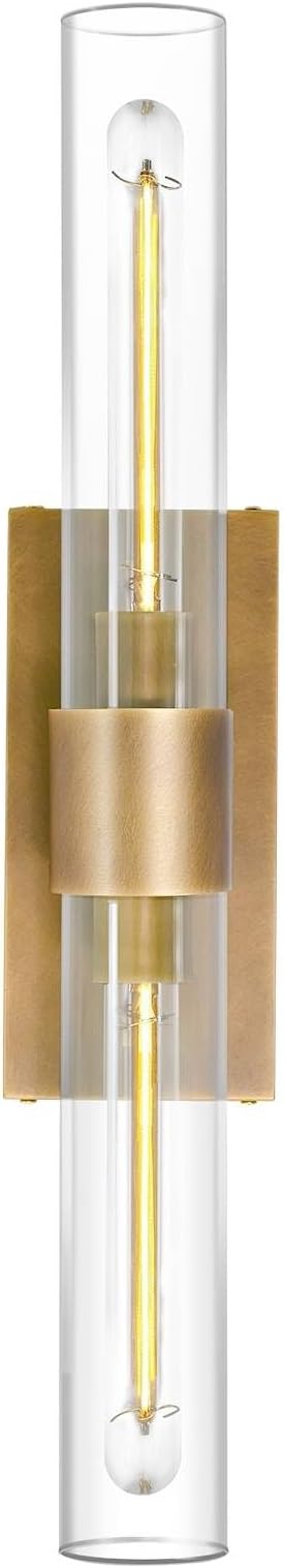 Brass Wall Sconces, 22.8" Bathroom Wall Sconce, Antique Brass Wall Sconces Set of 2, 2-Light Dimmable Wall Sconce, Sconces Wall Lighting With Glass, Bathroom Vanity Light, Tube Sconce for Living Room