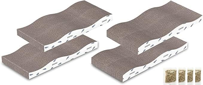 Cat Scratcher 4 PCS Pad, Cardboard with Premium Reversible Scratch Textures Design Wide Durable Scratching Pad