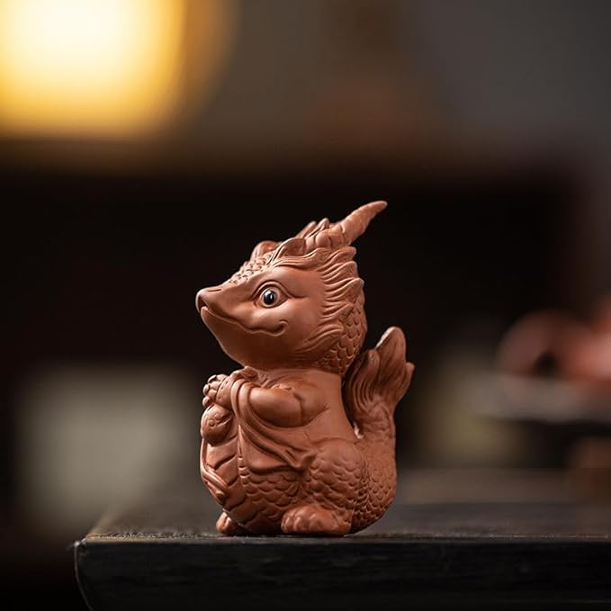 Chinese Zisha Dragon Tea Pet, Ceramic Tea Pet, Handmade Purple Clay Tea Pet for Kung Fu Tea Tray, Tea Pet Decorate Kungfu Tea Tray Accessories (J)