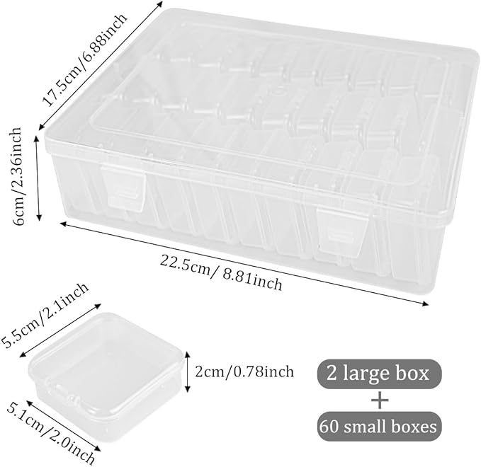 62 PCS Bead Organizer Box Mini Clear Storage Boxes Plastic Bead Storage Boxes for Tiny Mill Hill Beads, Bracelet Making, Small Parts