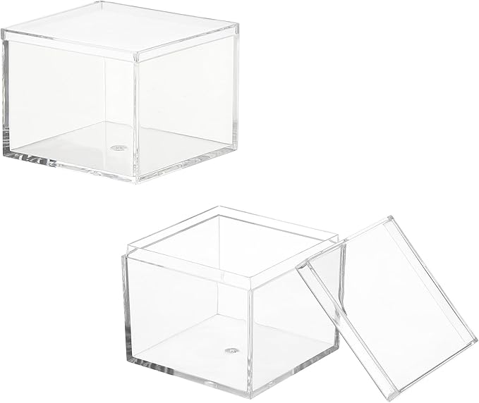 Acrylic Box with Lid, 2.17 x 2.17 x 1.77 in Acrylic Display Case Plastic Square Cube Container Storage Holder Stackable Bins for Cosmetic Collectible Candy Jewelry(2 Pack, Clear)