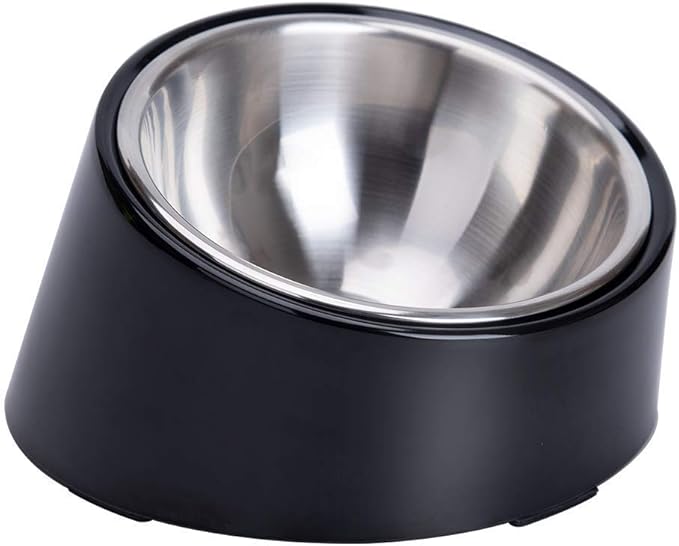 SuperDesign Mess Free 15° Slanted Bowl for Dogs and Cats, Tilted Angle Bulldog Bowl Dog Feeder, Non-Skid & Non-Spill, Easier to Reach Food L/2 Cup Dark Black