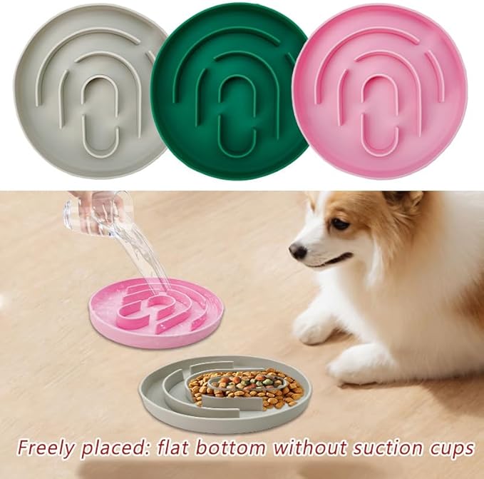 Slow Feeder Dog Bowl, Non-Slip Silicone Pet Bowl, Food Puzzle Mat, Prevents Bloat and Choking, Improves Digestion (Pink)