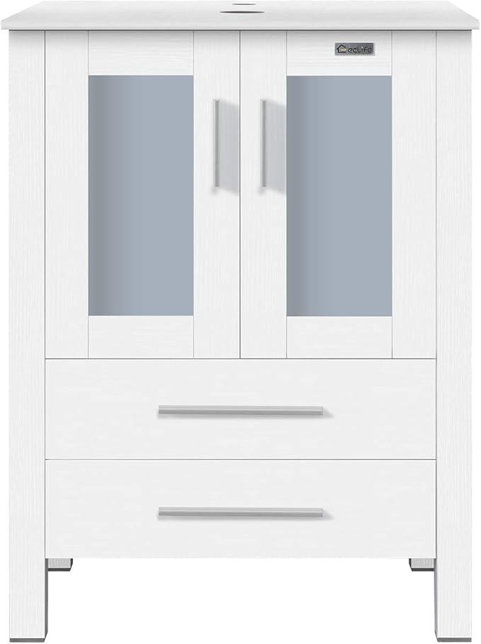 eclife 24" Modern Bathroom Vanity Sink Combo Freestanding Cabinet with Soft Closing Door, Without Vessel Sink, Faucet, Drain (White Vanity Only)