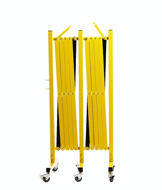 Trafford Industrial Expandable Metal Barricade, 16 Feet, Yellow and Magenta, Mobile Safety Barrier Gate, Retractable Traffic Fence