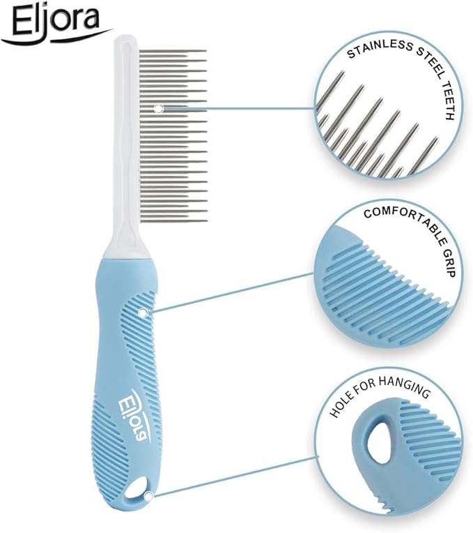 Pet Grooming Glove & Dematting Comb Set – Anti-Slip Handle Deshedding Comb+ Gentle Massage Glove (Pair) for Dogs & Cats – Removes Loose Hair, Mats & Tangles – Safe, Effective Grooming