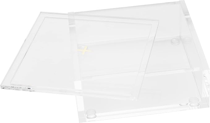 RUSSELL+HAZEL Acrylic Bloc Desktop or Drawer Stackable Organizer, Office Supplies, Clear, with Lid, 4” x 4” x 1.5”