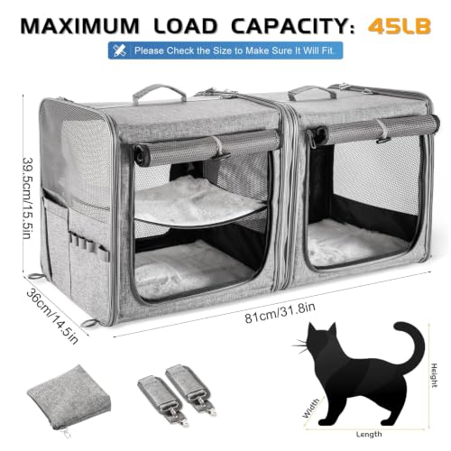 Extra Large Cat Carrier for 2 Cats with Travel Litter Box, 2-in-1 - Image 7