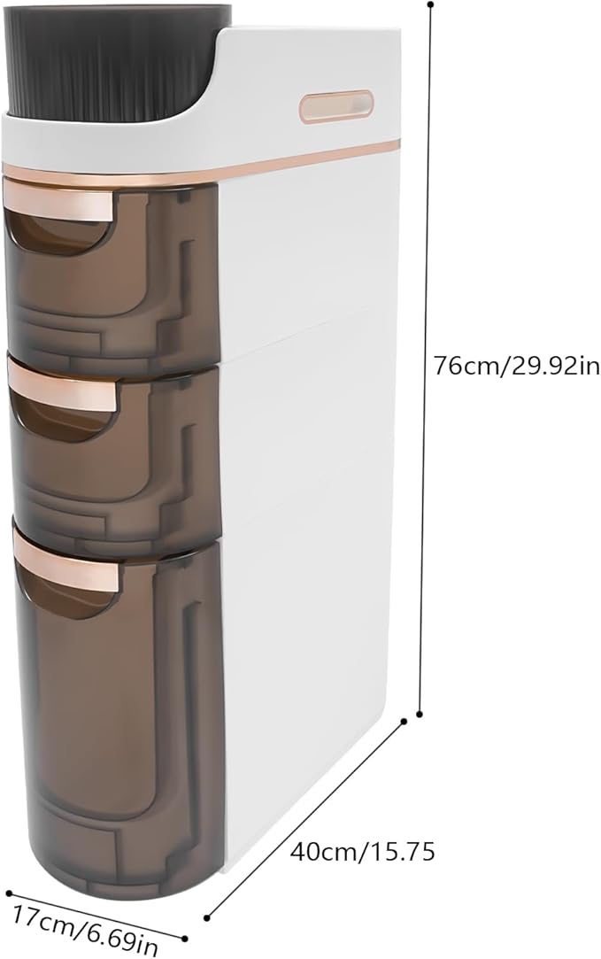4 Tiers Narrow Bathroom Storage Cabinet with 3 Drawers,Movable Bathroom Floor Storage Cabinet with and Tissue Holder,Slim Cabinet for Small Space,Bathroom, Kitchen, Bedroom