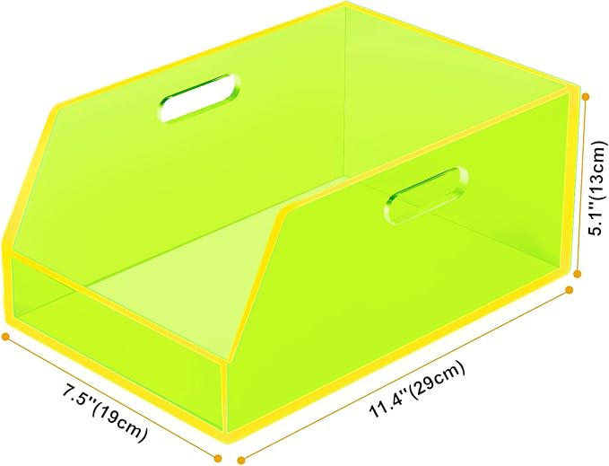 Gelite Stackable Storage Bins Open Front Organizer Bins with Handles Acrylic Storage Container for Pantry Kitchen Cabinet Bathroom Closet Office Organization, 11.4x7.5x5.1'', Neon Green
