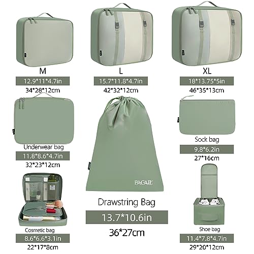 BAGAIL 8 Set Packing Cubes Luggage Packing Organizers for Travel Accessories-Matcha Green - Image 3
