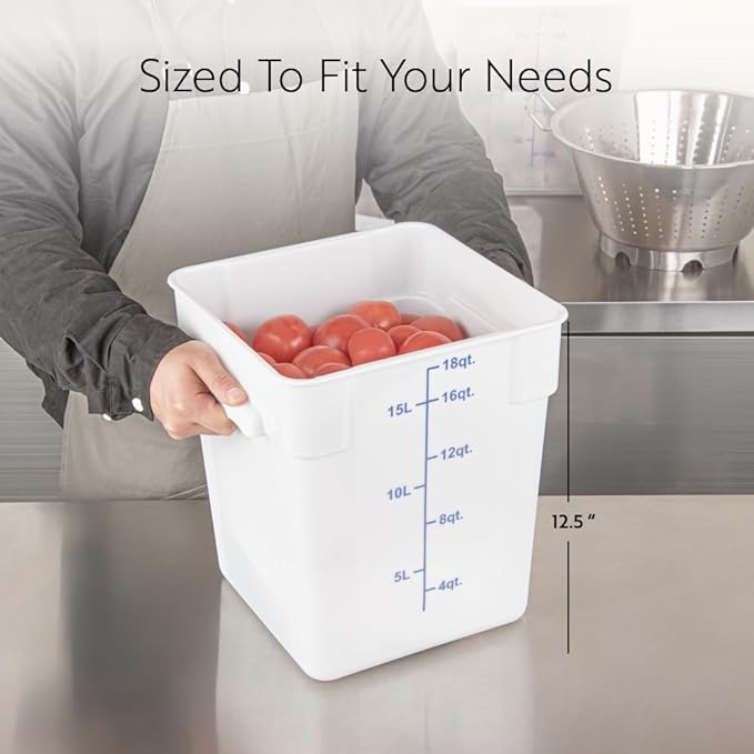 Restaurantware Food Storage Container 10 Pack of 18 qt Plastic Kitchen Storage Bin with Volume Markers Space-Efficient Design Dishwasher-Safe Polypropylene White