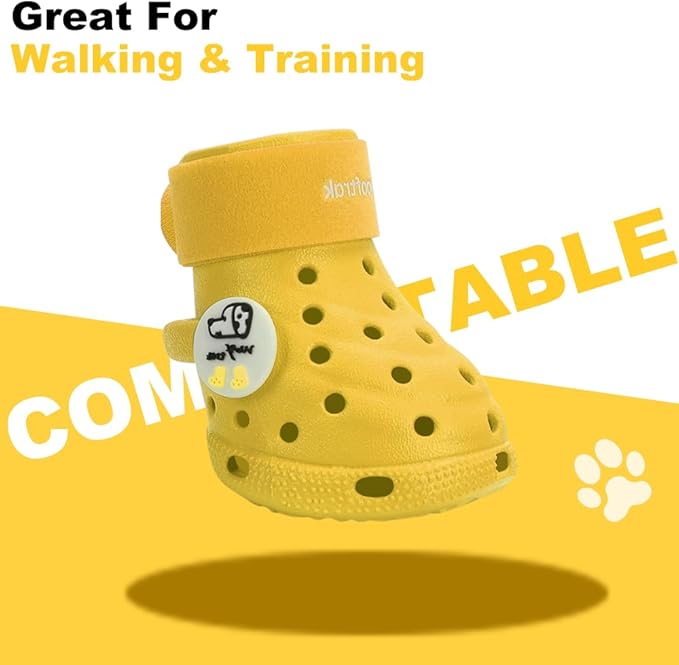 Dog Shoes Breathable Dog Shoe for Hot Pavement, Dog Booties and Paw Protectors, Non-Slip Waterproof Dog Sandals Boots (Yellow, M: (2.6’’x2.3'')(L*W))