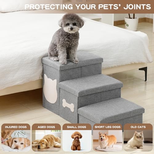 3-Step Dog Stairs for Small Dogs, Folding Dog Steps for Bed, Grey - Image 4
