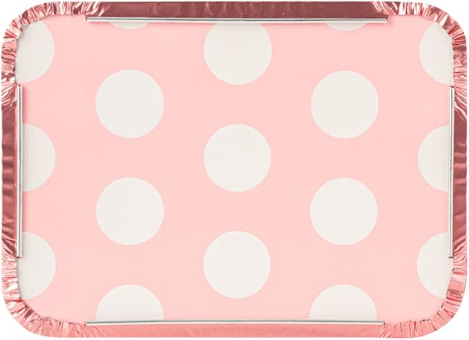 Restaurantware-16 Ounce Disposable Takeout Containers, 50 Rectangle Food Containers - With Polka Dot Lids, Pink Takeaway Containers, Aluminum Delivery Containers, Freezable