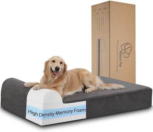 Orthopedic Dog Beds for Large Dogs, 7" Memory Foam Dog Beds with Waterproof Liner, Chew Proof Microsuede Cover, Removable and Washable, Nonskid Bottom, 48"x30"x7" L Grey