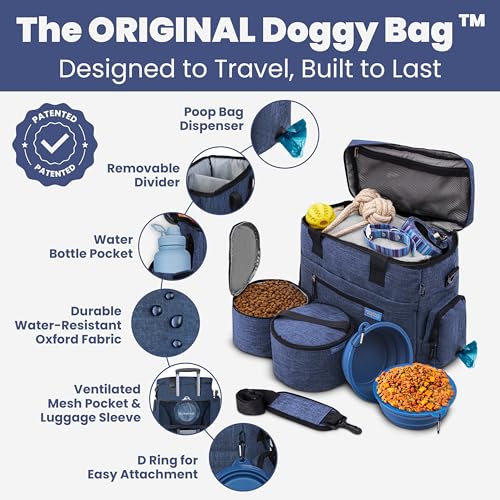 Rubyloo The Original Doggy Bag (Navy) & 32oz Insulated Water Bottle with Attached 8oz Bowl (Dogs are My Favorite People) – Dog Travel Bag & Hydration Set - Image 5