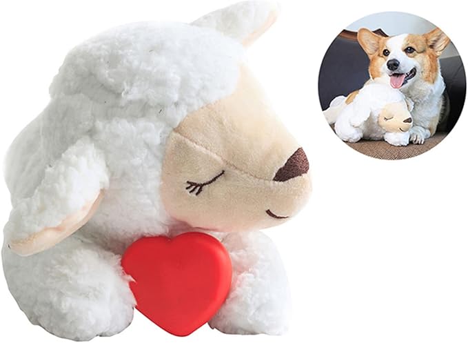 3T GROUP Dog Heartbeat Toy for Puppy Essentials Heartbeat Stuffed Animal Toy for Dogs Behavioral Training Comfort Plush Pillow Calming Aid Anxiety Relief White Sheep(White)