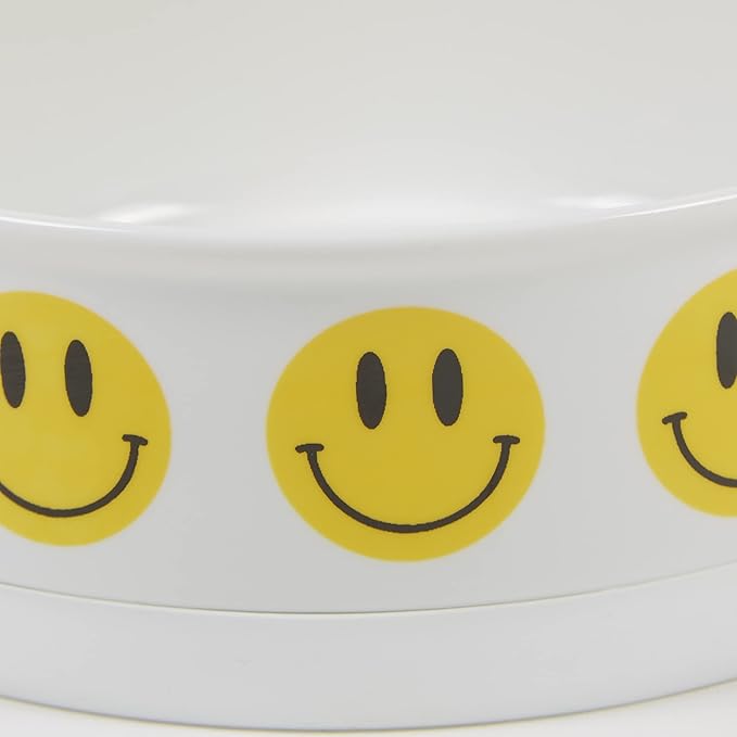 Bone Dry Ceramic Food Bowls, Non-Slip & Dishwasher Safe, Small Set, 4.25x2, Smiley Face, 2 Count