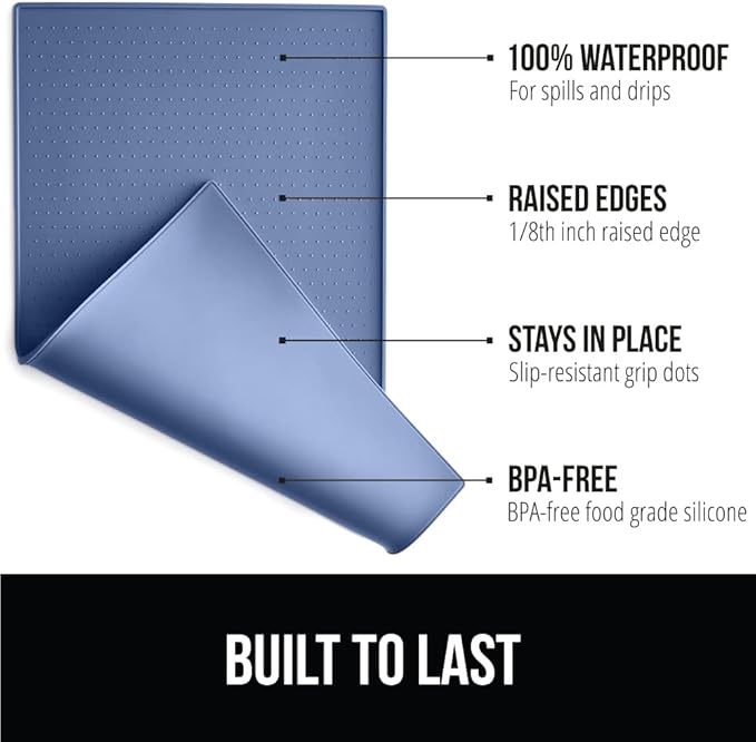 Gorilla Grip Slow Feeder Dog Bowl and Pet Feeding Mat, 2 Cups Dogs Pet Bowls Slip Resistant, Dog Food Mats Size 18.5x11.5 Waterproof Placemats, Both in Light Blue Color, 2 Item Bundle