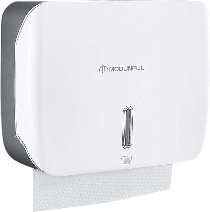 Paper Towel Holder for Bathroom Wall-Mount: No Drill Adhesive Z-fold Multifold Paper Towel Dispenser, Compact Design for Family Bathrooms & Small Spaces, Locking Feature