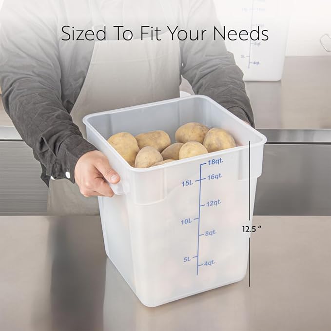 Restaurantware Food Storage Container 10 Pack of 18 qt Plastic Kitchen Storage Bin with Volume Markers Space-Efficient Design Dishwasher-Safe Polypropylene Translucent