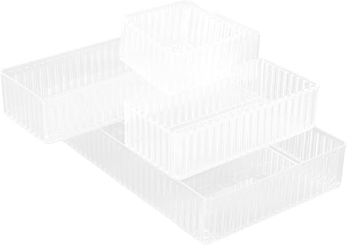 Angoily 18pcs Clear Acrylic Drawer Organizers Stackable Storage Bins for Desktop Office and Craft Supplies Multi-use Transparent Containers for Space-saving Organization