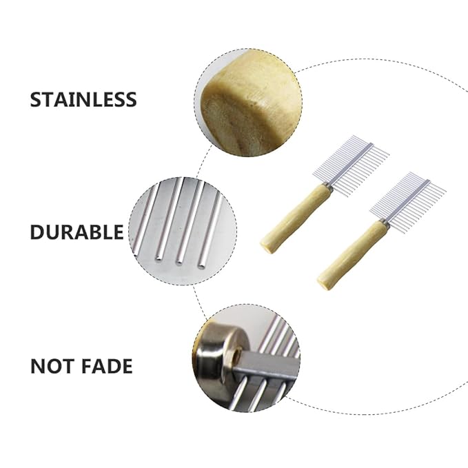 2Pcs Wooden Pet Comb Set with Fine Teeth Non-Skid Handle, Natural Dual-Row Grooming Comb for Dogs and Cats, Effective Stain Removal and Shedding Control, for Home Pet Care