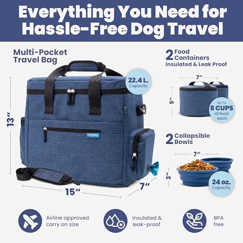 Rubyloo The Original Doggy Bag (Navy) & 32oz Insulated Water Bottle with Attached 8oz Bowl (Dogs are My Favorite People) – Dog Travel Bag & Hydration Set - Image 4