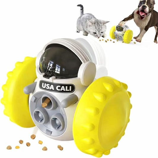 Electric Treat Dispenser Puzzle Toy for Cats & Dogs, Self-Moving Gravity Rolling Interactive Pet Toy with Adjustable Food Leak Hole, Boredom Buster for Indoor Play, Yellow