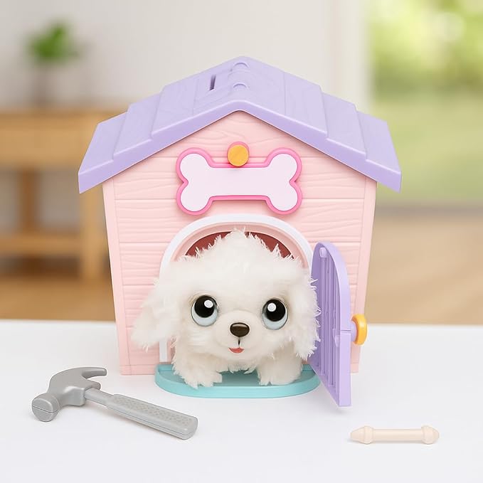 Little Live Pets My Puppy's Home Mini Playset, Pink, Play Dog with Building Dog House Toys, Customizable Puppy Plush Toy for Kids of Ages 5+