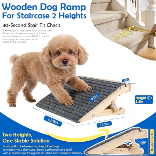 Adjustable Dog Ramp for Stairs, 2-Height Foldable Wooden - Image 4