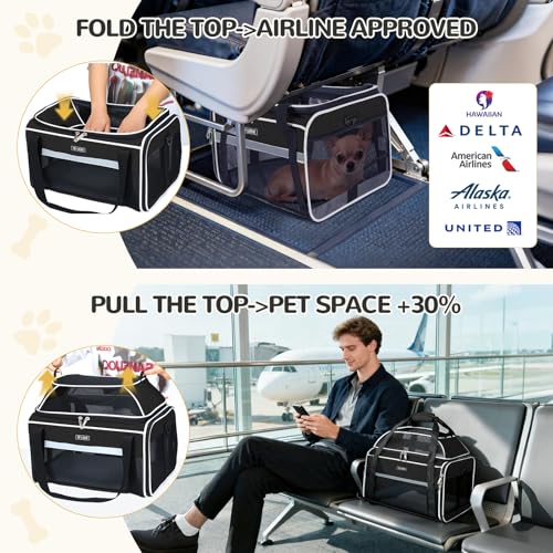 Lekereise Top-Expandable Pet Carrier 17x11x9.5 Inch Alaska Hawaiian Airline Approved Soft Sided Underseat to 12lbs Travel Carriers for Small Dogs and Cats with Locking Safety Zippe - Image 6