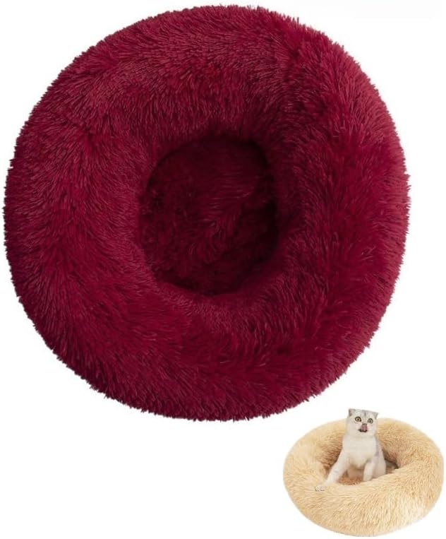 Anxiety Relief Dog Bed - Mr Fluffy Friend Anti-Anxiety Original Calming Plush Pet Bed for Chewing, Crate Training & Thunderstorm Stress (A-Red,S-50CM)