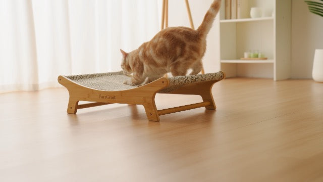 XL Sisal Cat Scratcher Bed with Elevated Hammock for Indoor Cats, Replaceable Natural Sisal Pad, Large Cat Lounge, Anti-Slip No-Wobble Bamboo Frame, Grey Chevron. - Image 8