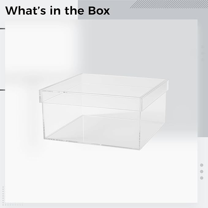 Clear Acrylic Box With Lid, Stackable Container For Storage And Display, 8.1 X 8.1 X 3.9 In / 20.5 X 20.5 X 10 Cm, Perfect For Crafts, Jewelry, And Makeup