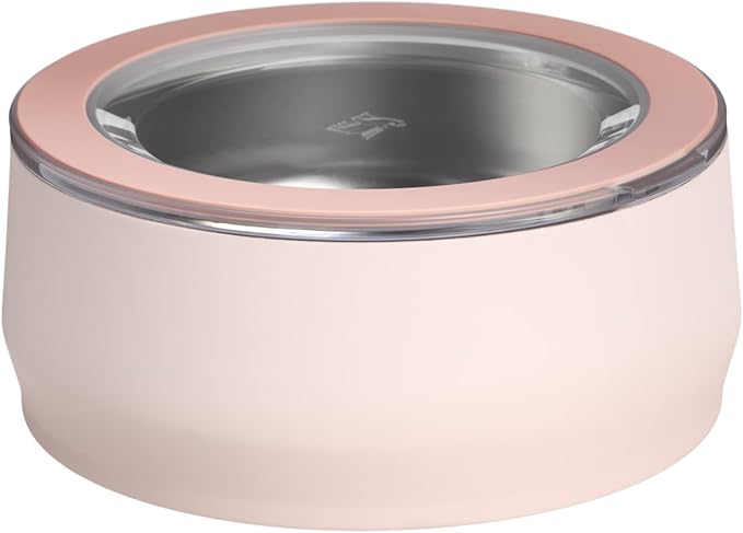 STANLEY Pet Bowl | 3-Cup (24 oz) Insulated Stainless Steel Dog & Cat Bowl | Splash-Resistant Lid | Dishwasher Safe | BPA-Free | Rose Quartz