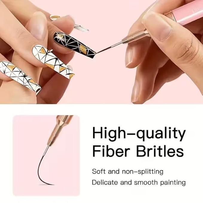 10Pcs Pink & Black Ultra-Fine Nail Liner Brush Set - Professional Nail Art Detail Brush for French Tip, Intricate Patterns, Fine Line Painting & Gel Polish Manicure, Salon & DIY Manicure Tool Kit