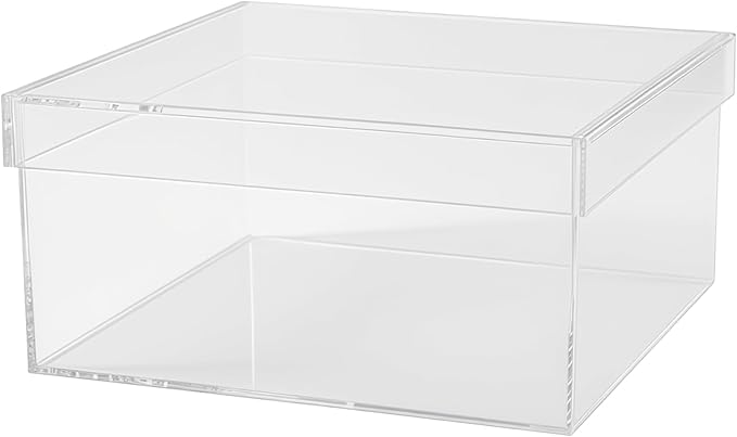 Acrylic Box Storage Organizer with Lid, Clear Cube for Display, 8.1 X 8.1 X 3.9 in / 20.5 X 20.5 X 10 Cm, Dustproof Stackable Container for, Jewelry, Makeup