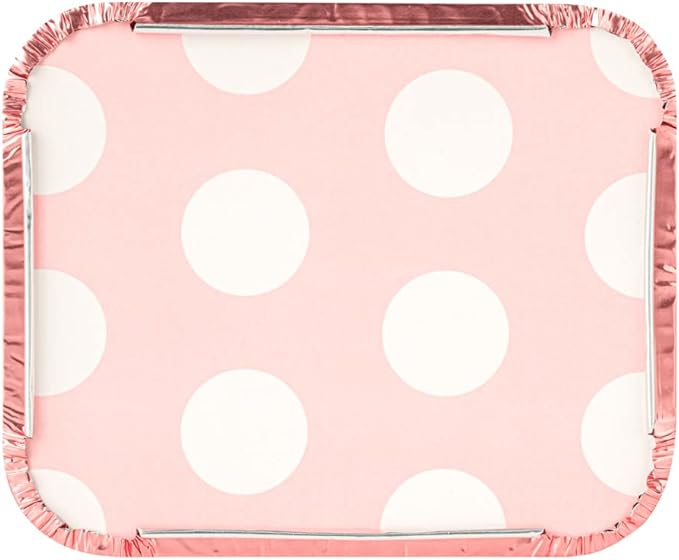 Restaurantware 12 Ounce Disposable Takeout Containers 50 Rectangle Food Containers - With Polka Dot Lids Pink Takeaway Containers Aluminum Delivery Containers Freezable
