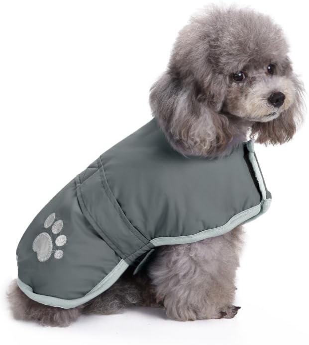Queenmore Dog Winter Coat, Cold Weather Fleece Jacket for Dogs, Waterproof Reflective Reversible, for Small, Medium and Large Dogs (Grey, L)